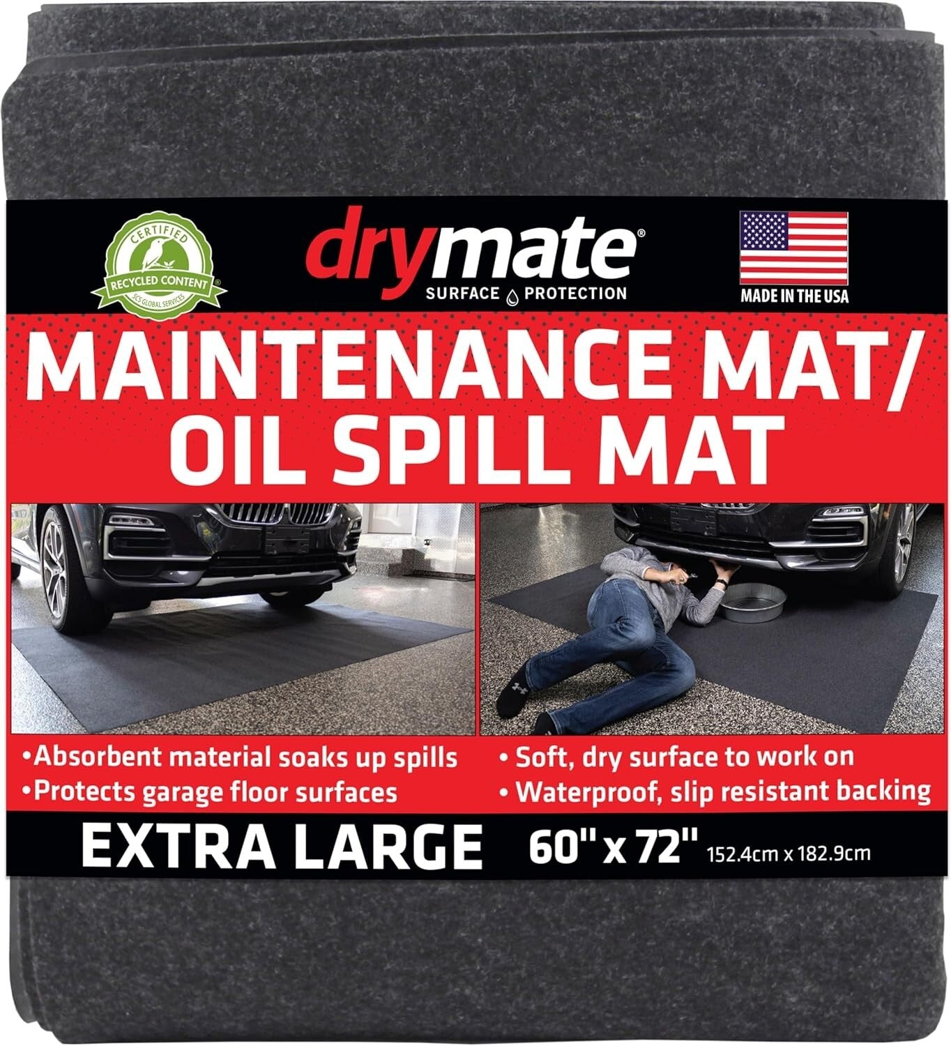 Durable Absorbent Garage Floor Mat - 60" x 72" Water-Resistant & Eco-Friendly
