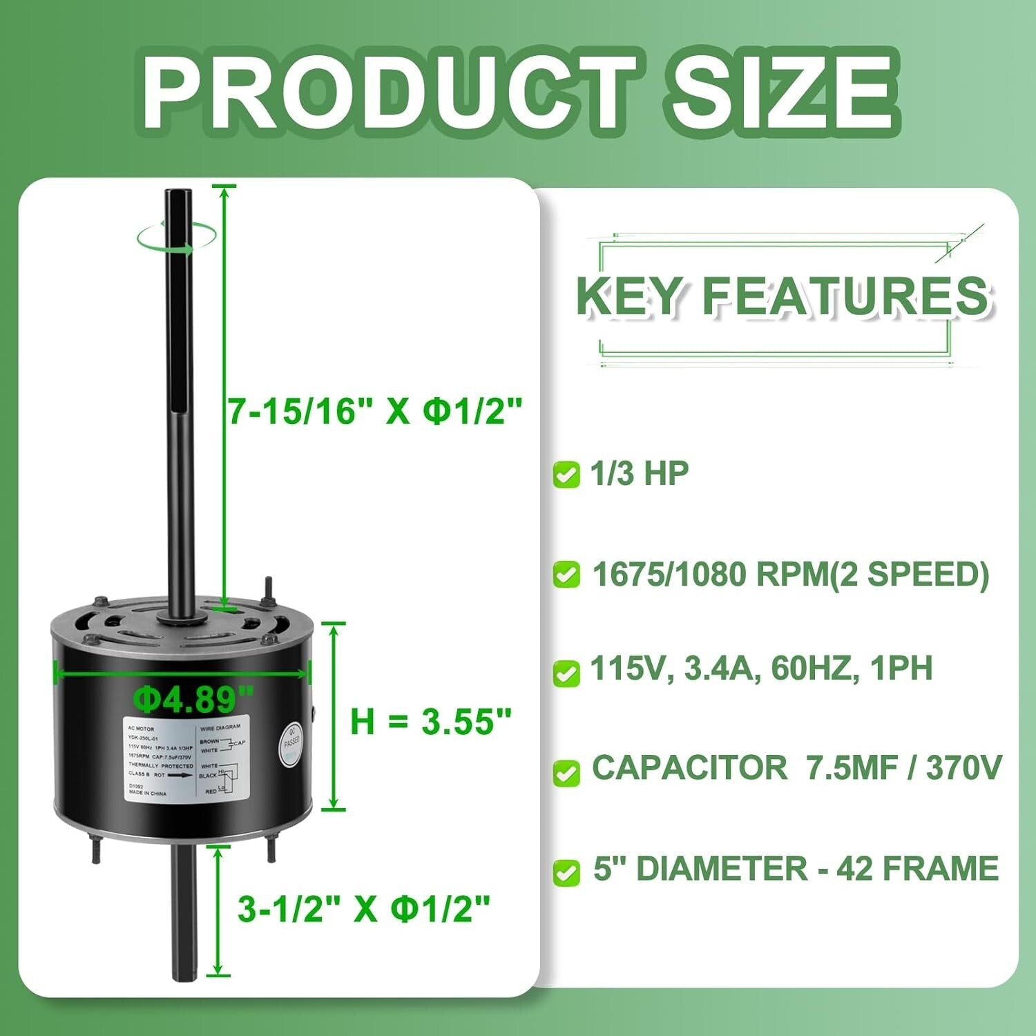 RV Air Conditioner Motor with Capacitor - Direct Replacement for Coleman Mach