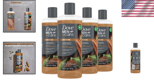 Sandalwood & Cardamom Men's Body Wash - 18 oz x 4 - Hydrates Skin Naturally