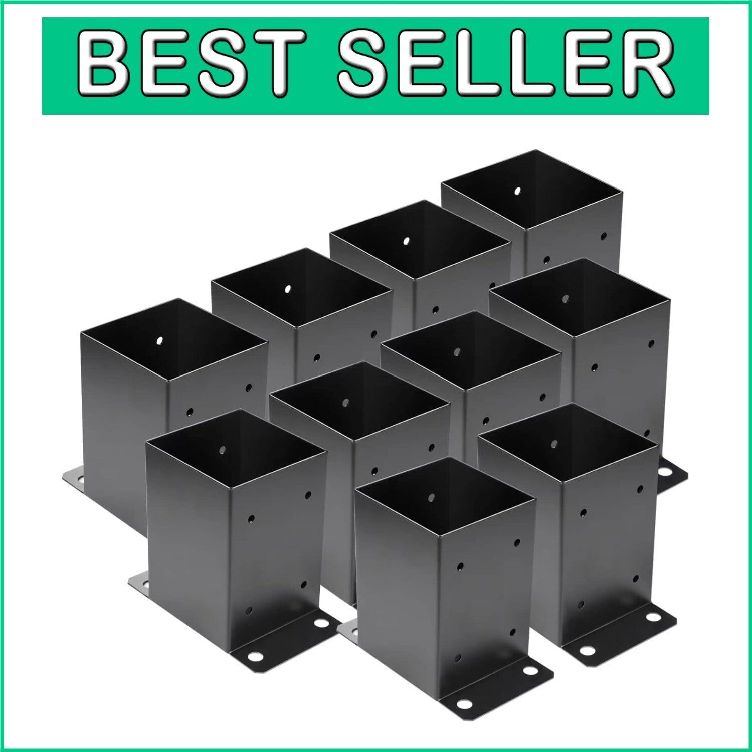 Durable Black Powder-Coated Post Brackets - 10 Piece Set for Easy Installation