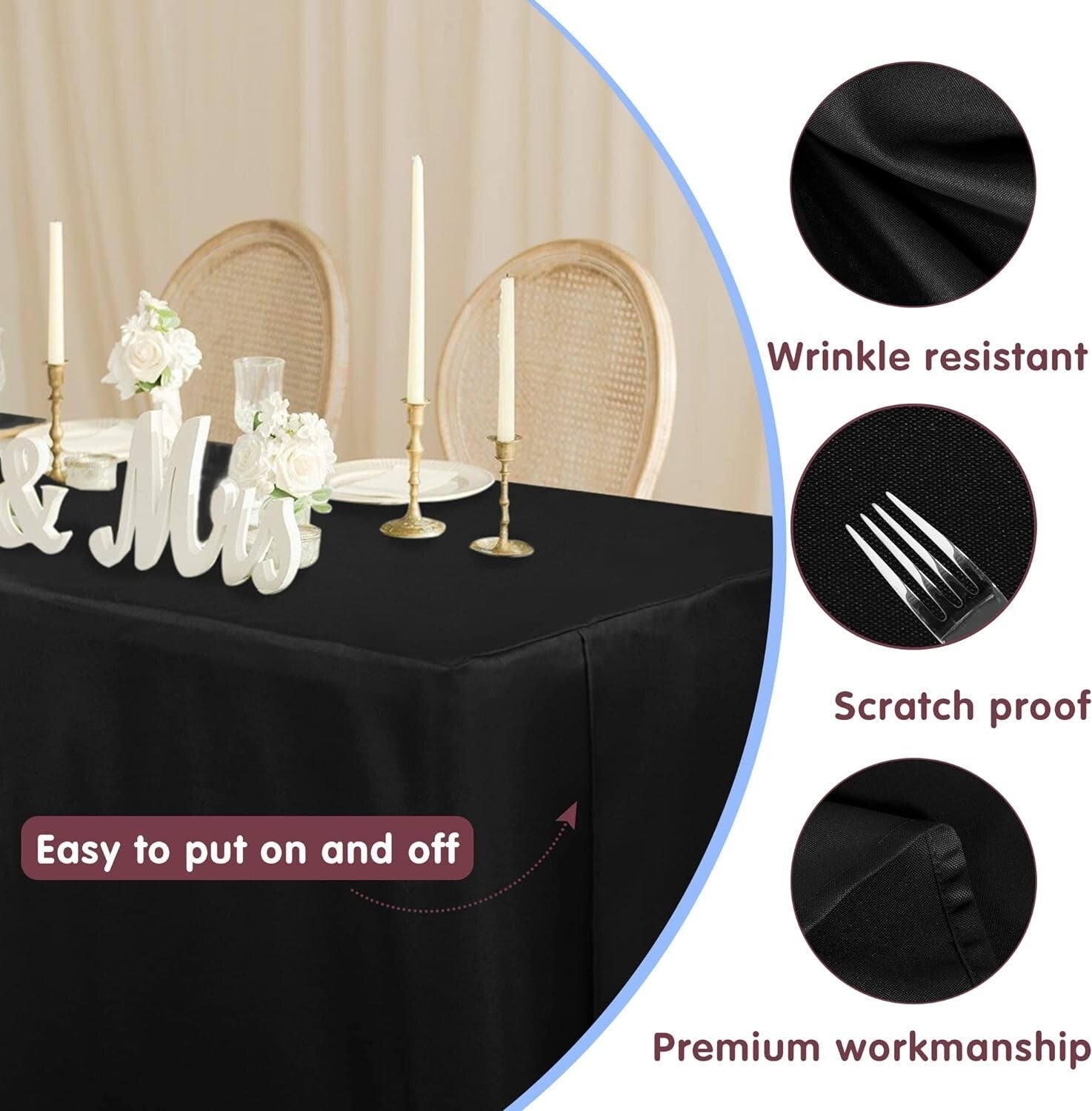 Elegant Black Fitted Table Covers - 4 Pack for Weddings, Buffets & Banquets