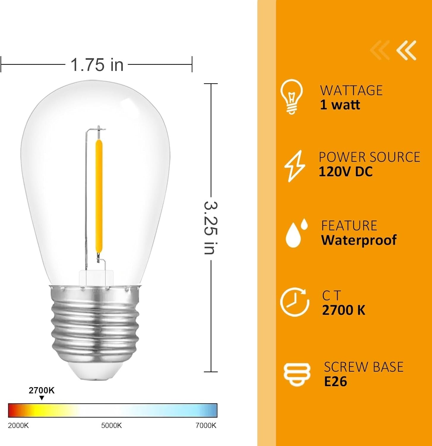 Durable Outdoor 48-Pack S14 Warm White LED String Light Bulbs - 25,000 Hour Life