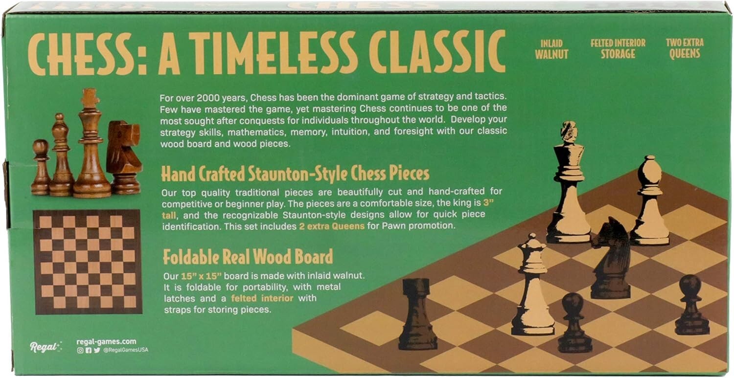 Artisan Wooden Chess Set with 15 x 15 Folding Board - Perfect Family Game Night