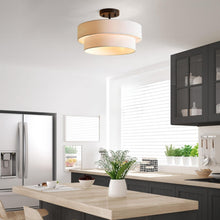 Load image into Gallery viewer, Modern Matte Black Flush Mount Light with White Linen Shade - Easy Installation