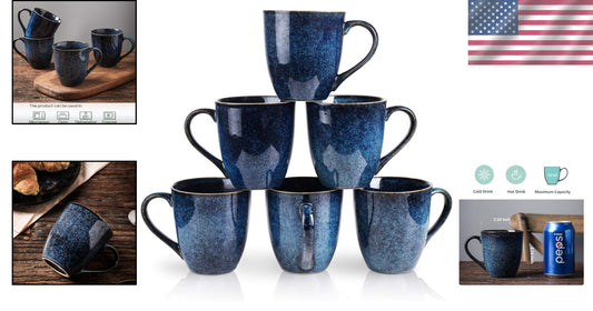 Durable 6-Piece Blue Ceramic Mug Set - 12 Ounce for Coffee, Tea, Milk