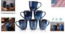 Load image into Gallery viewer, Durable 6-Piece Blue Ceramic Mug Set - 12 Ounce for Coffee, Tea, Milk