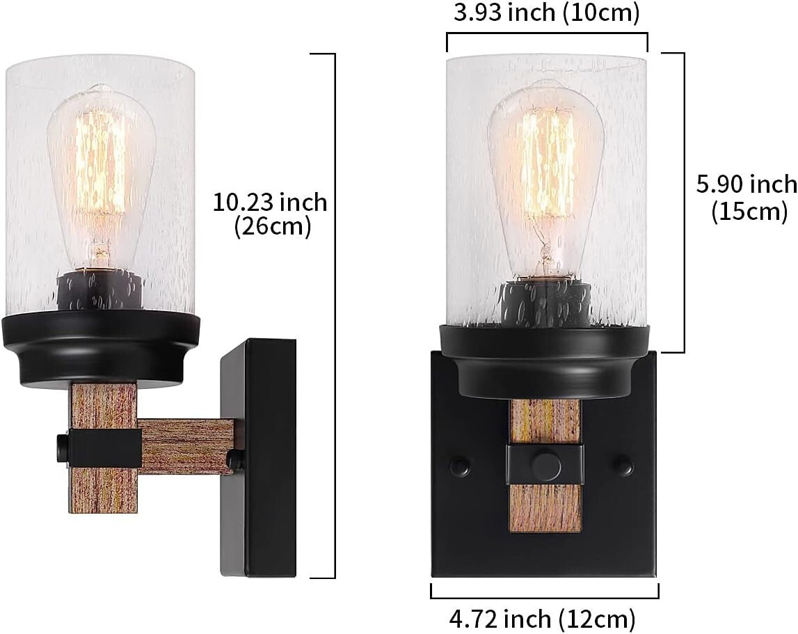 Chic Wall Sconce for Bathroom & Dining - Rustic 1-Light Fixture with Glass Shade