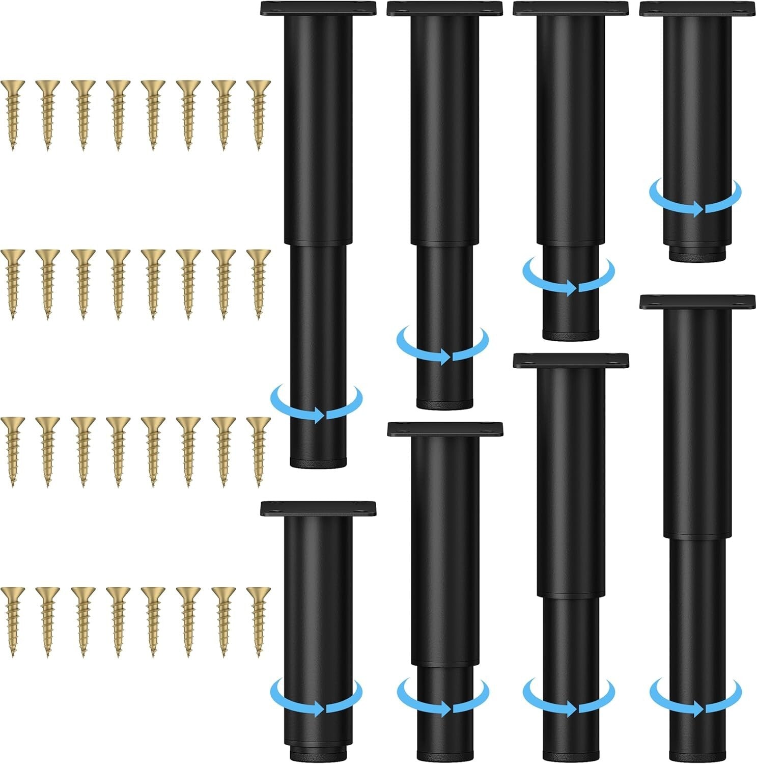 8 Heavy-Duty Adjustable Furniture Legs - Modern Black Metal Legs for Home Decor