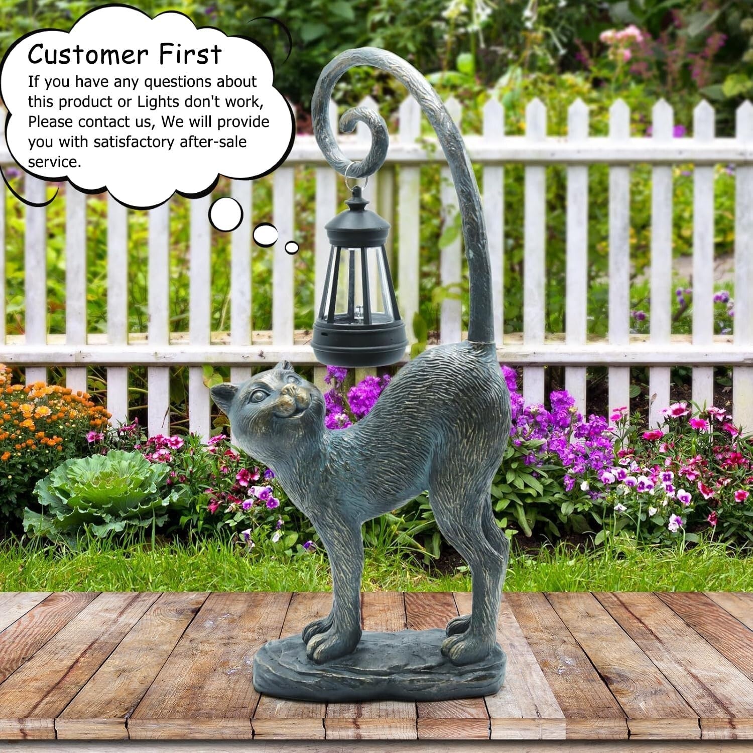 Elegant Solar-Powered Cat Statue for Garden & Patio - Resin Sculpture Decor