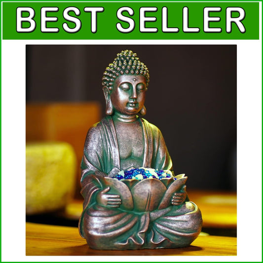 Meditating Buddha Sculpture - Indoor/Outdoor 12" Garden Decor with Glass Stones