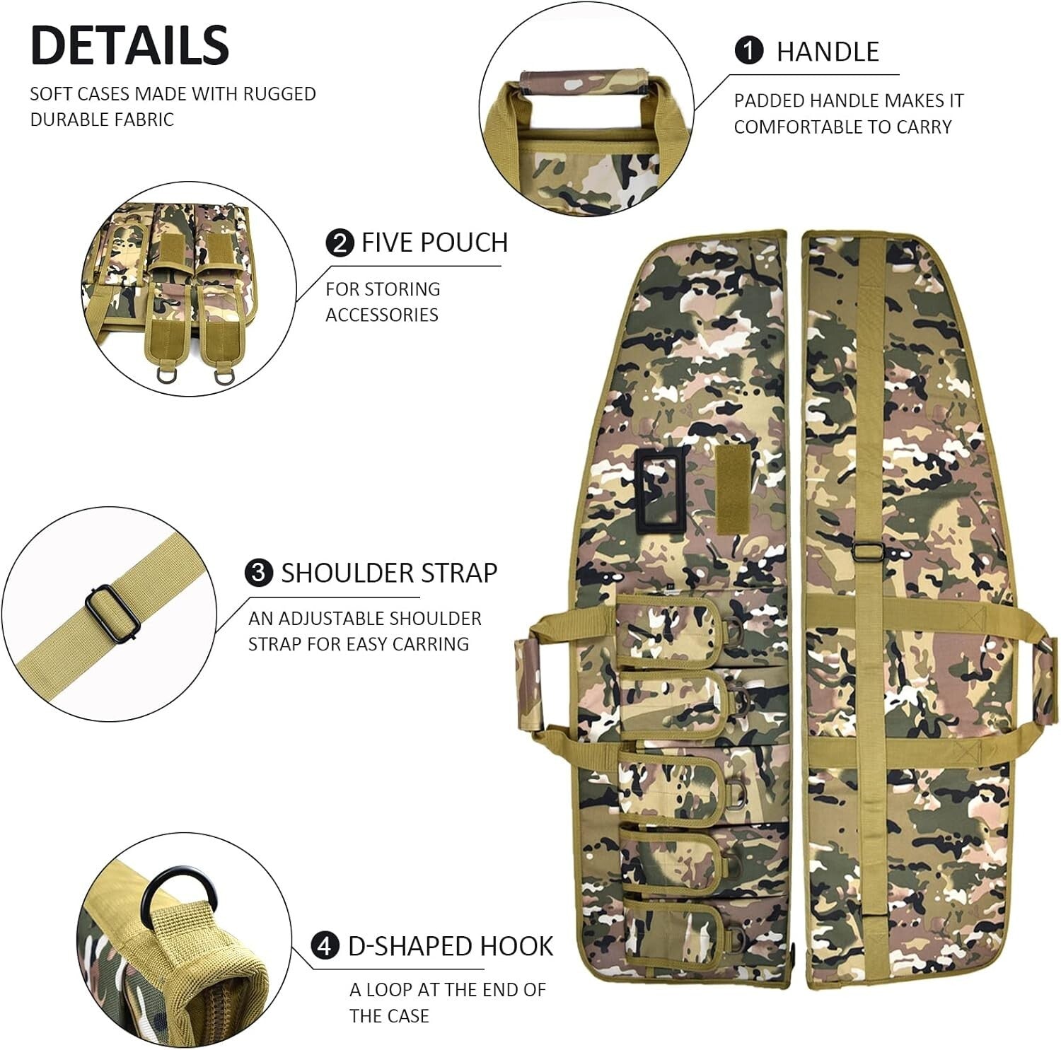 Tactical Soft Gun Case, 42" Camouflage Rifle Bag with 5 Pouches & Sling