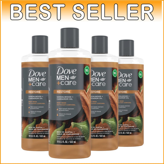 Sandalwood & Cardamom Men's Body Wash - 18 oz x 4 - Hydrates Skin Naturally