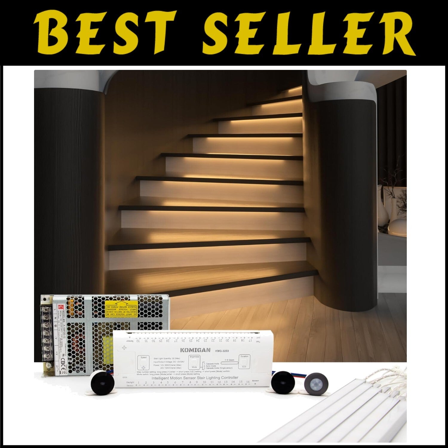Modern 23.6" Cascading LED Stair Lighting Kit - Motion-Activated & User-Friendly