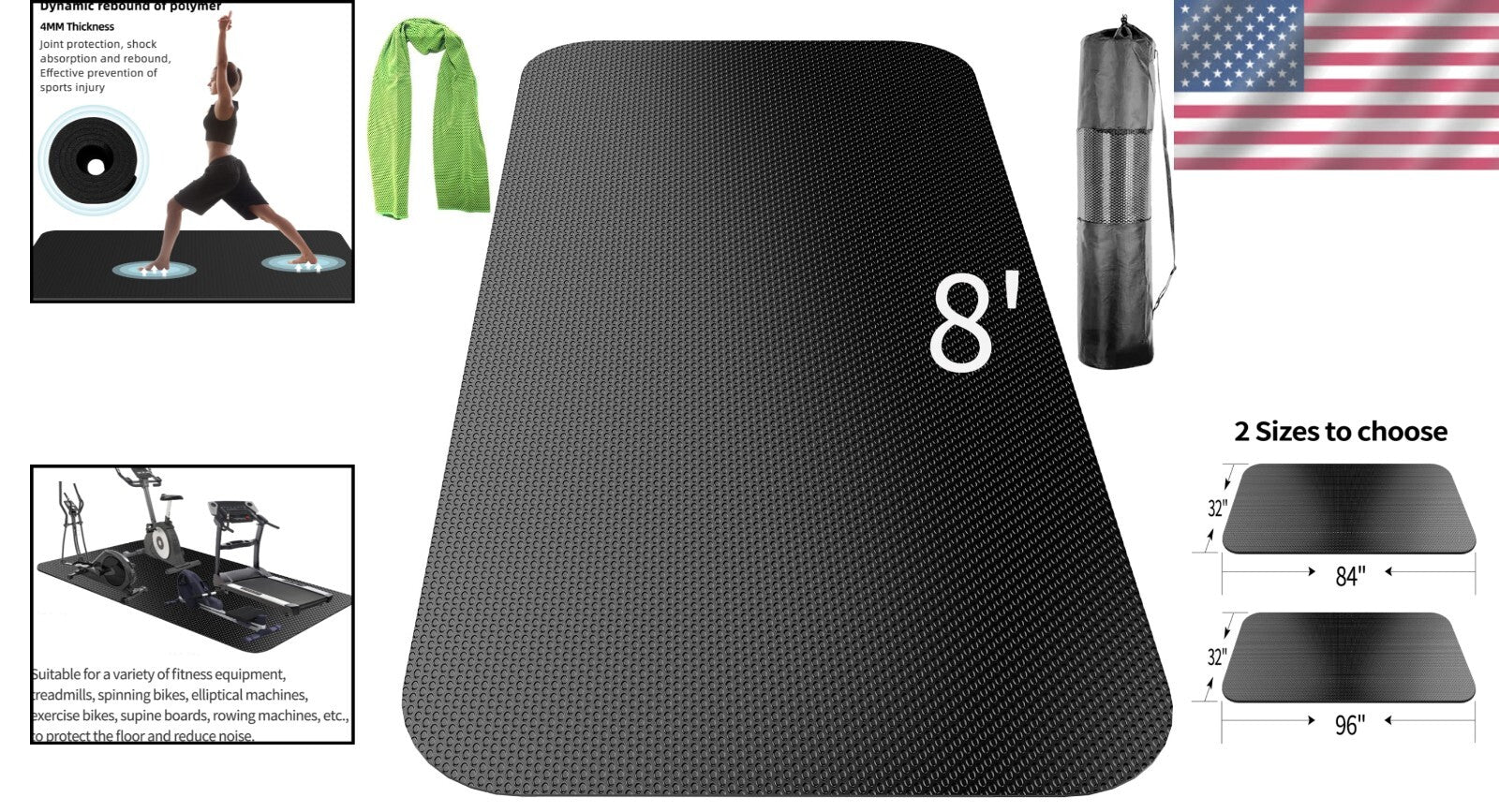 Durable PVC Exercise Mat - Noise-Reducing Workout Surface 96"L x 32"W