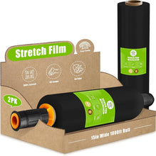 Load image into Gallery viewer, Heavy Duty 15in x 1000ft Plastic Stretch Film Roll with Handles - Black, 2 Pack