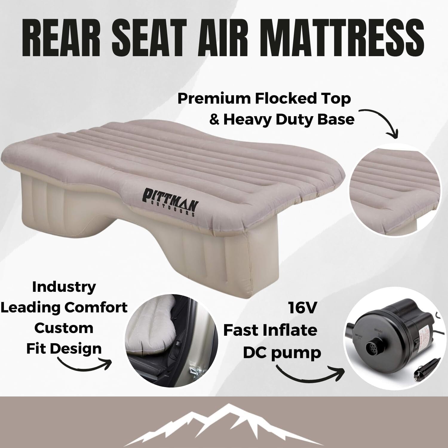 Collapsible Backseat Air Mattress - 300 lb Capacity with Quick Inflation Pump