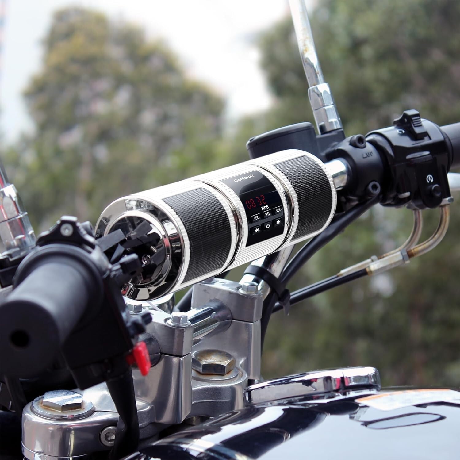 Dual 7/8-1.25 in. Handlebar Bluetooth Speakers with USB & FM for Adventure Bikes