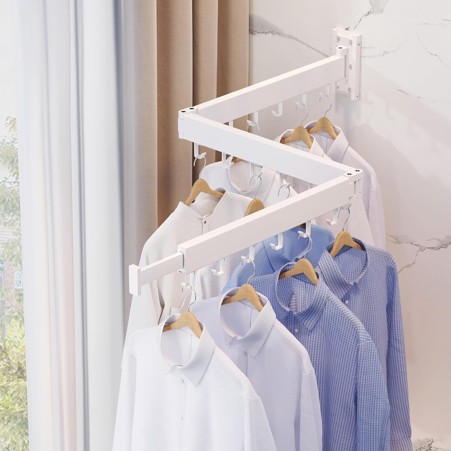 Sturdy Retractable Clothes Drying Rack for Wall - 220lb Capacity, White Aluminum