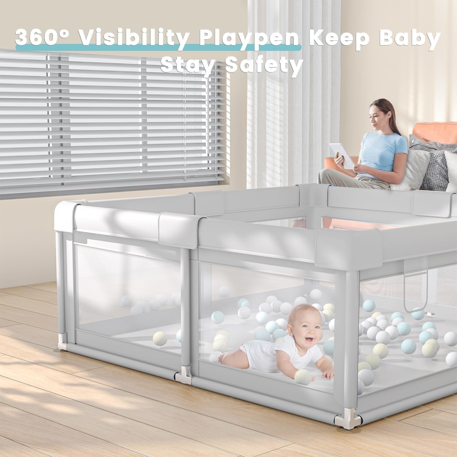 50x50 Inch Eco-Friendly Baby Playpen - Large Safe Play Yard for Indoor & Outdoor