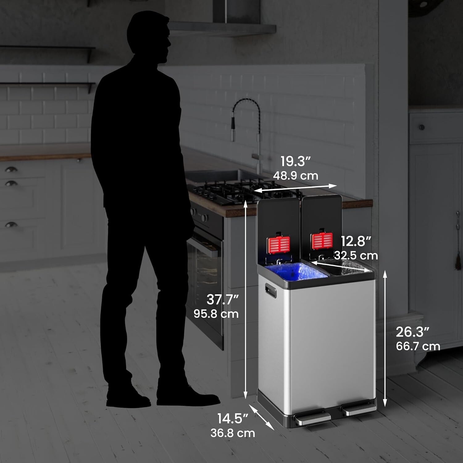 Elegant 16-Gallon Stainless Steel Dual Trash Can & Recycling Bin with Soft-Close