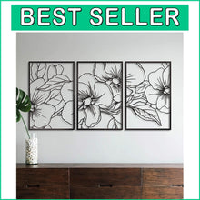 Load image into Gallery viewer, 18x12 Black Minimalist Floral Metal Wall Art Decor - 3 Pack for Stylish Spaces