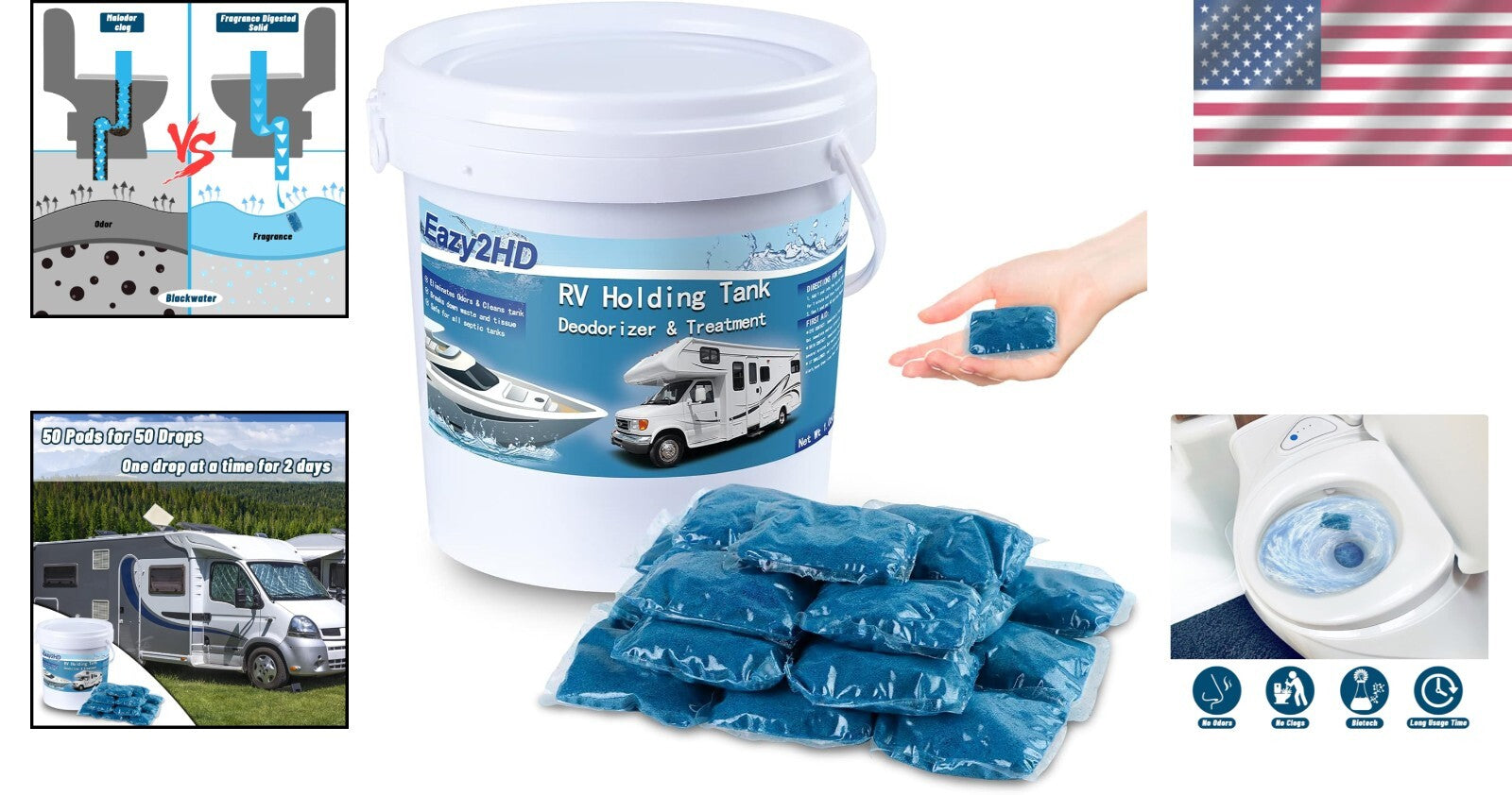 50 Packs RV Black Tank Deodorizer - Biodegradable Treatment for Porta Potties