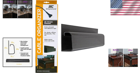 Versatile Cable Organizer Kit - 10 Self-Adhesive J Channels for Any Space