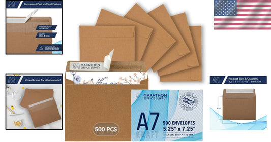 A7 Self-Seal 500 Pack Kraft Envelopes – Perfect for Invitations & Greeting Cards