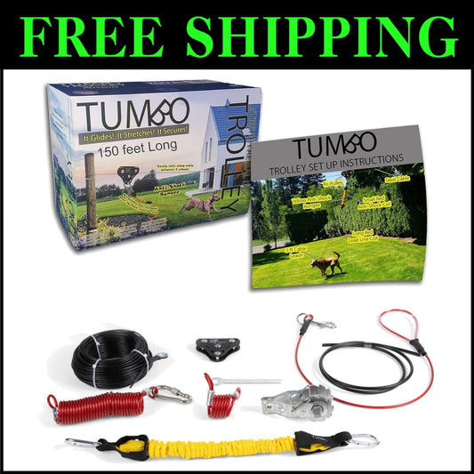 Anti-Shock Aerial Dog Zipline Runner - 150ft Heavy-Duty for Large Dogs