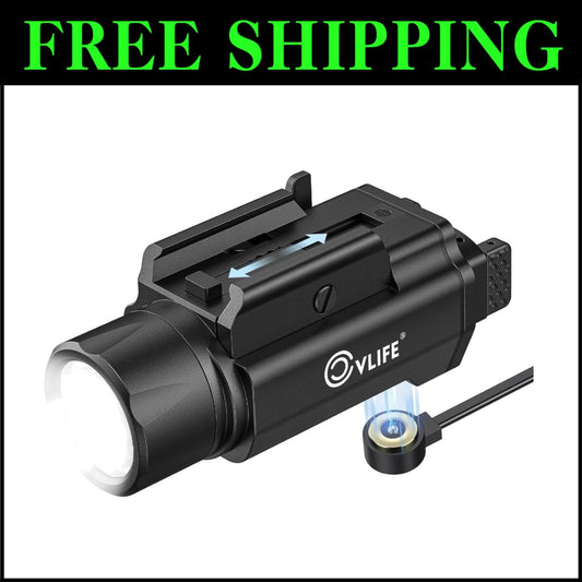 Adjustable Picatinny Flashlight - 1500 Lumens Magnetic Rechargeable Pistol Light