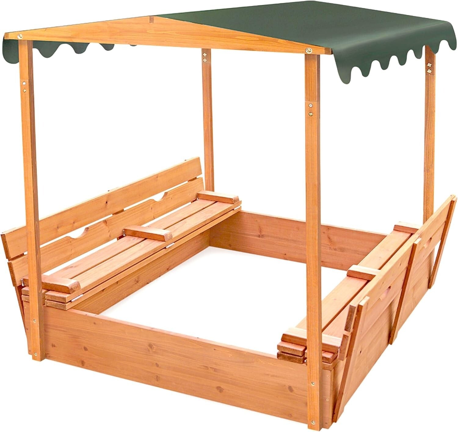 Fun Convertible Cedar Sandbox with Easy-Setup Canopy and Bench Seating - 46.5"