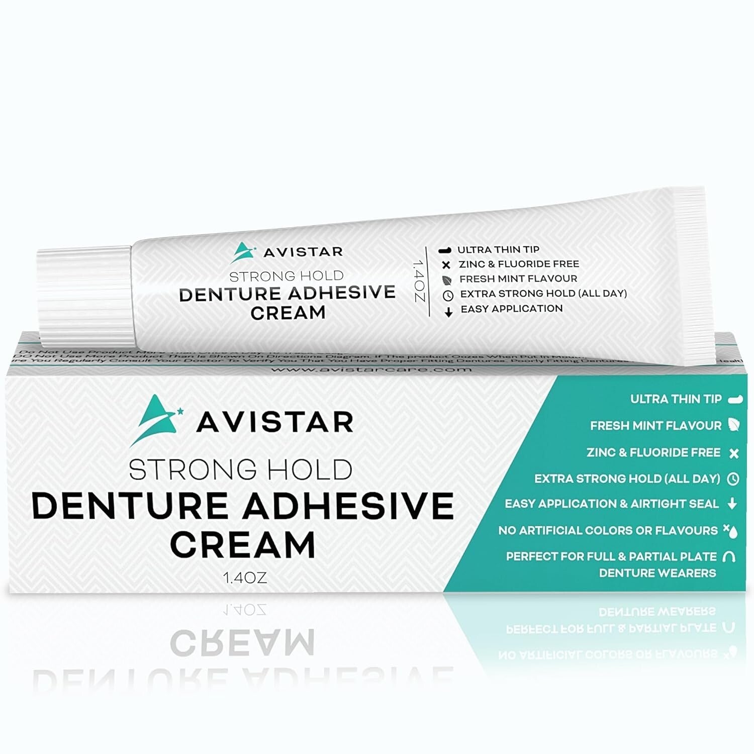 Extra Strong Denture Adhesive Cream, 12-Hour Hold, Waterproof Mint Flavor 6-Pack