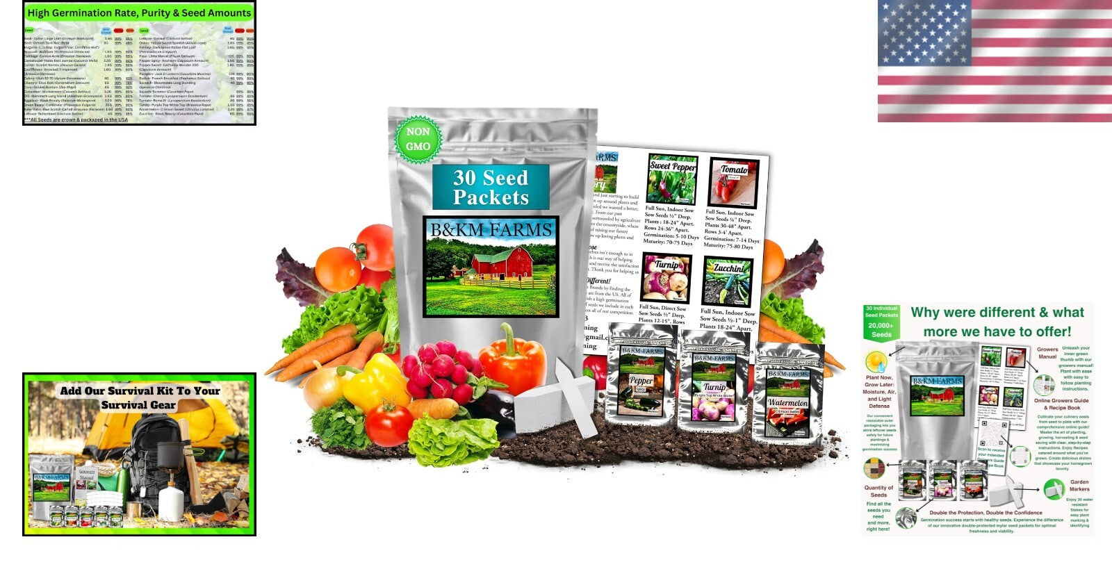 5+ Year Heirloom Seed Supply: 30 Vegetables & Fruits in Weather-Proof Mylar Pack