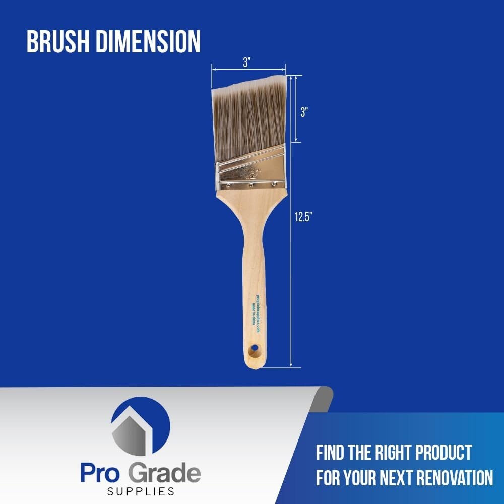 12-Pack 3" Angle Paint Brushes - Synthetic Bristles for Precision & Durability
