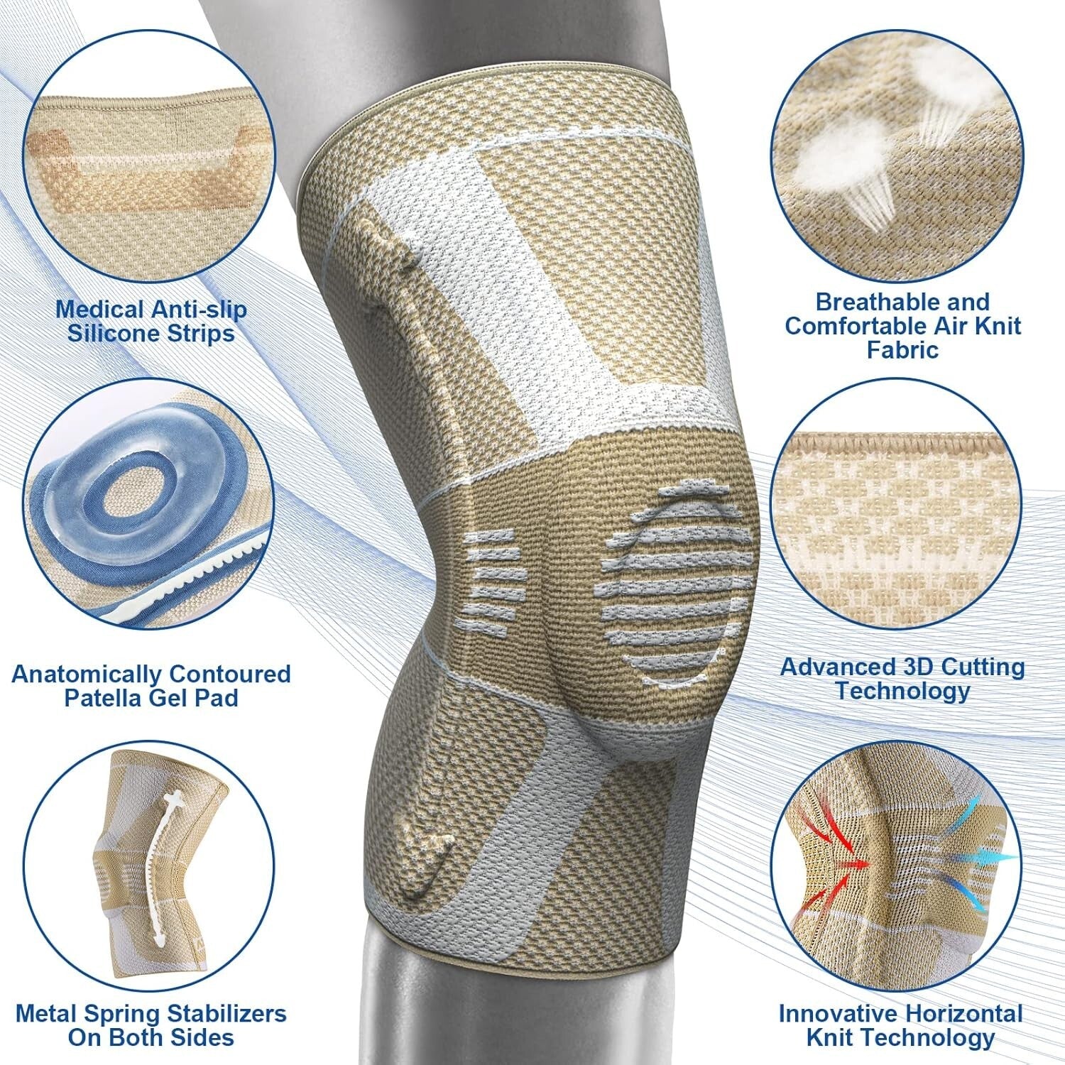 Professional Knee Brace with Horizontal Knit Tech for Pain Relief - Large Size