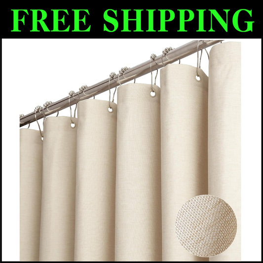 Extra Wide 72"x180" Fabric Shower Curtain - Heavy Duty Water Resistant Cream
