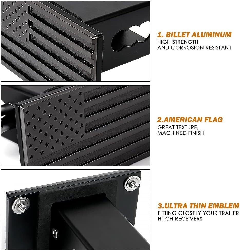 Durable Heavy-Duty Aluminum 2" Trailer Hitch Cover with American Flag Emblem