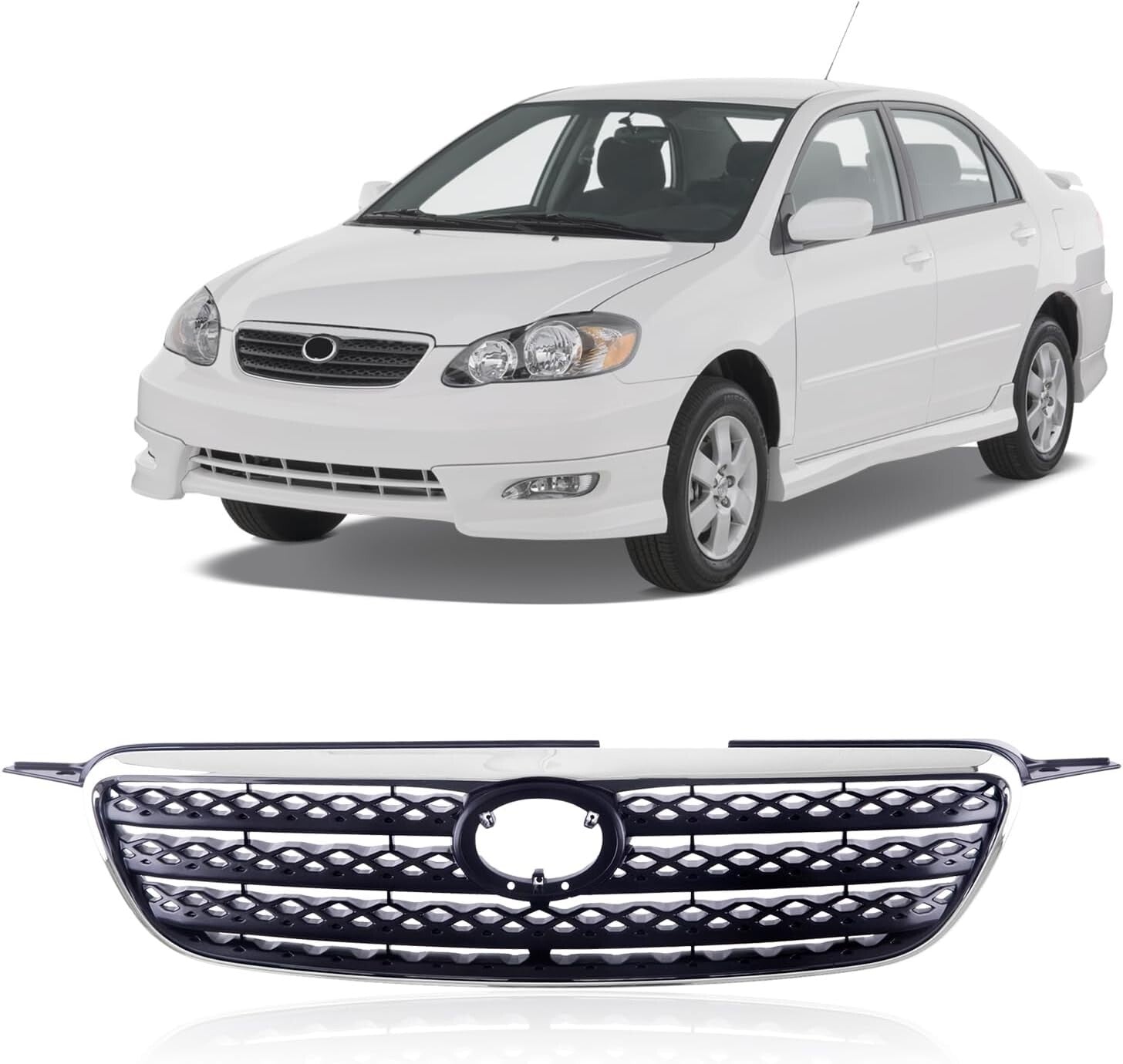 Durable Gray Grille Compatible with 2005-2008 Corolla - Non-Destructive Install