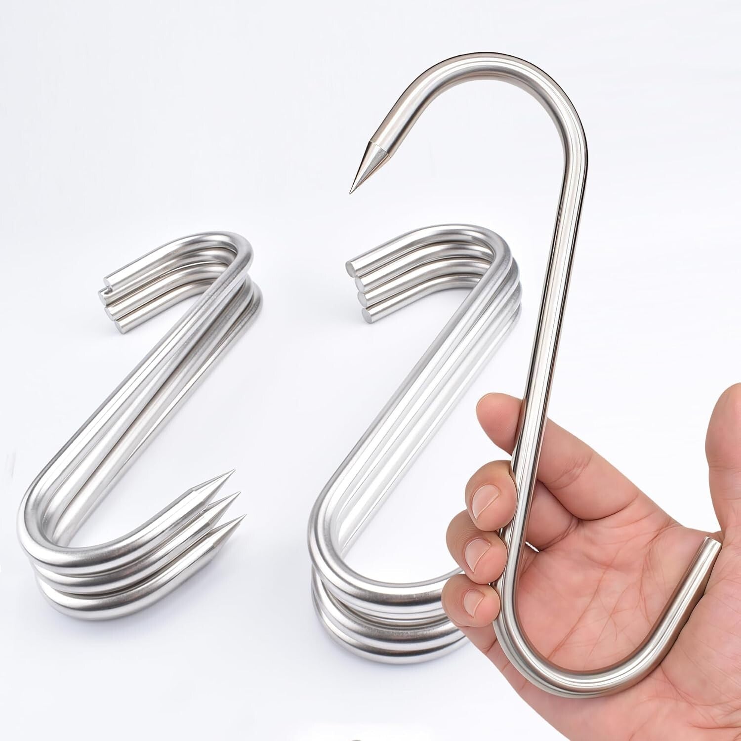 10" Heavy Duty Stainless Steel Meat Hooks - 8 Pack for Butchers & Hunters