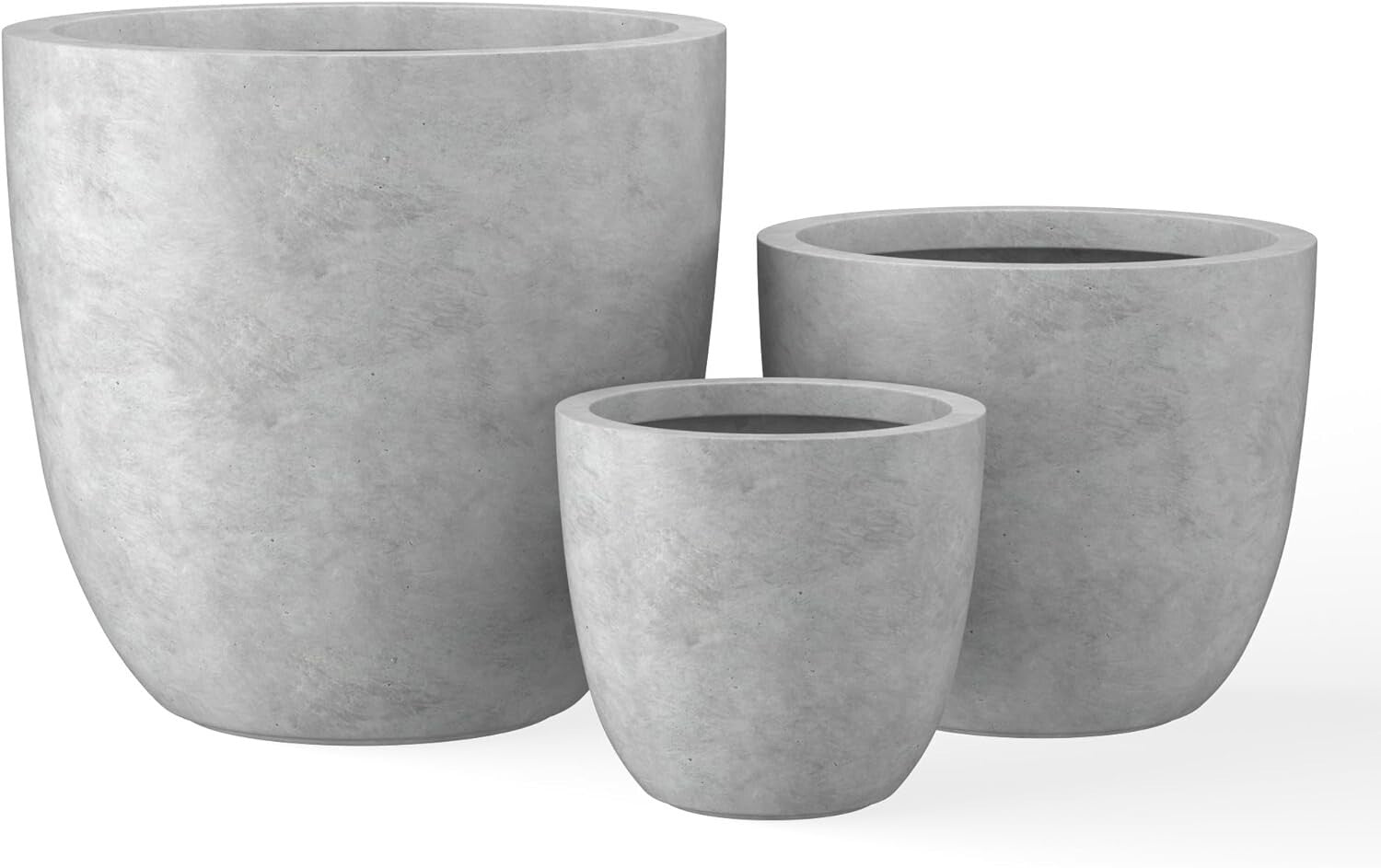 Elegant 18", 14", 10" Round Concrete Planters with Drainage for Home & Patio