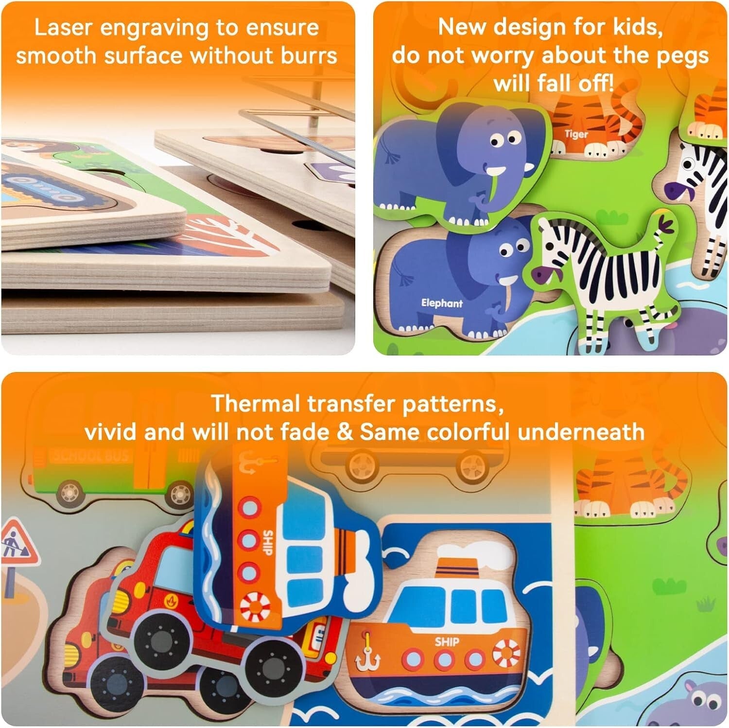 Wooden Educational Puzzle Set for Toddlers with Storage Rack - 6 Engaging Themes