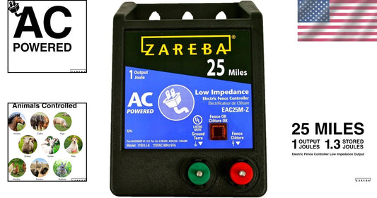 Weather-Resistant Electric Fence Charger - 25 Miles of Protection for Livestock