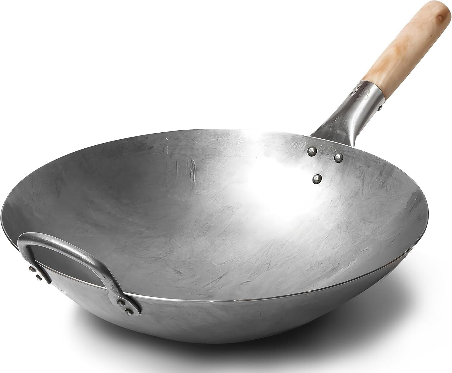Authentic 14-Inch Hand-Hammered Carbon Steel Wok for Traditional Stir-Frying