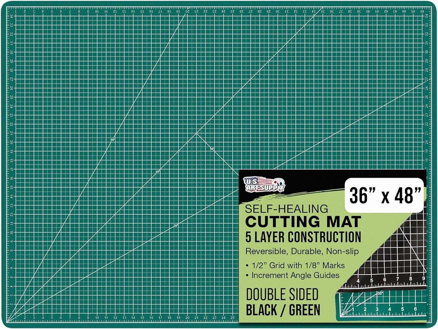 36" x 48" Professional Self-Healing Cutting Mat - Green/Black Non-Slip Design