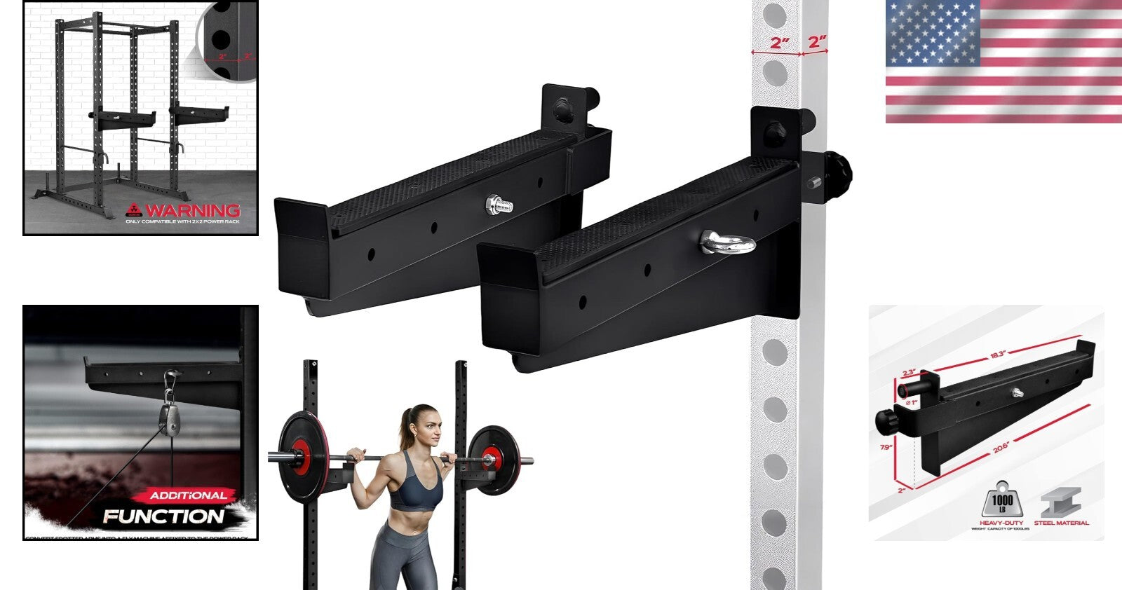 Barbell Holders for Heavy Lifts - 1000 lbs Capacity Spotter Arms for Power Racks