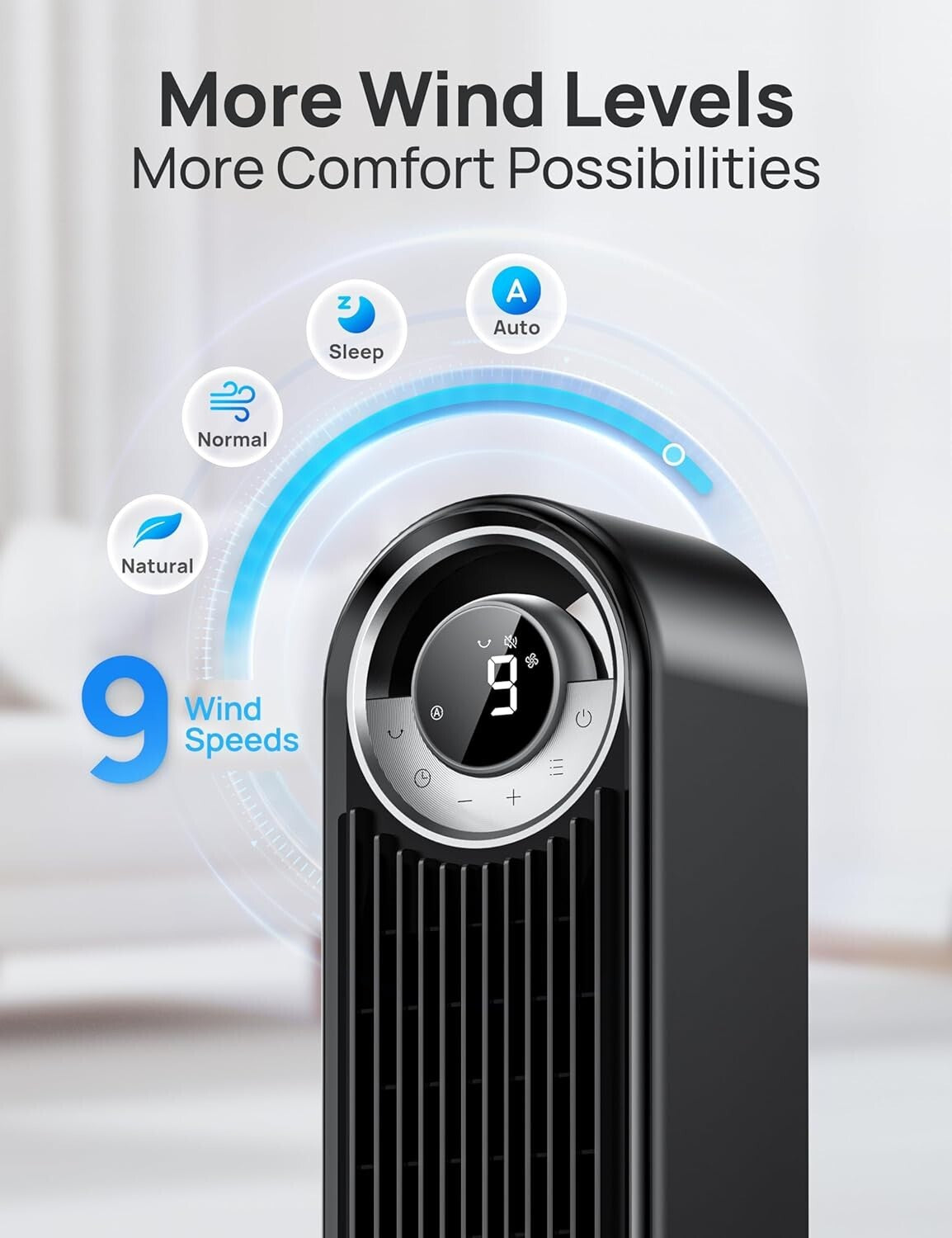Elegant 90° Oscillating Tower Fan - Remote Control, 25 dB Silent Operation