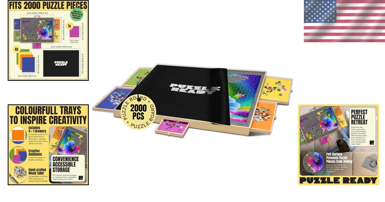 41" x 32" Jigsaw Puzzle Table with Removable Felt Mat - Ideal for Puzzle Lovers