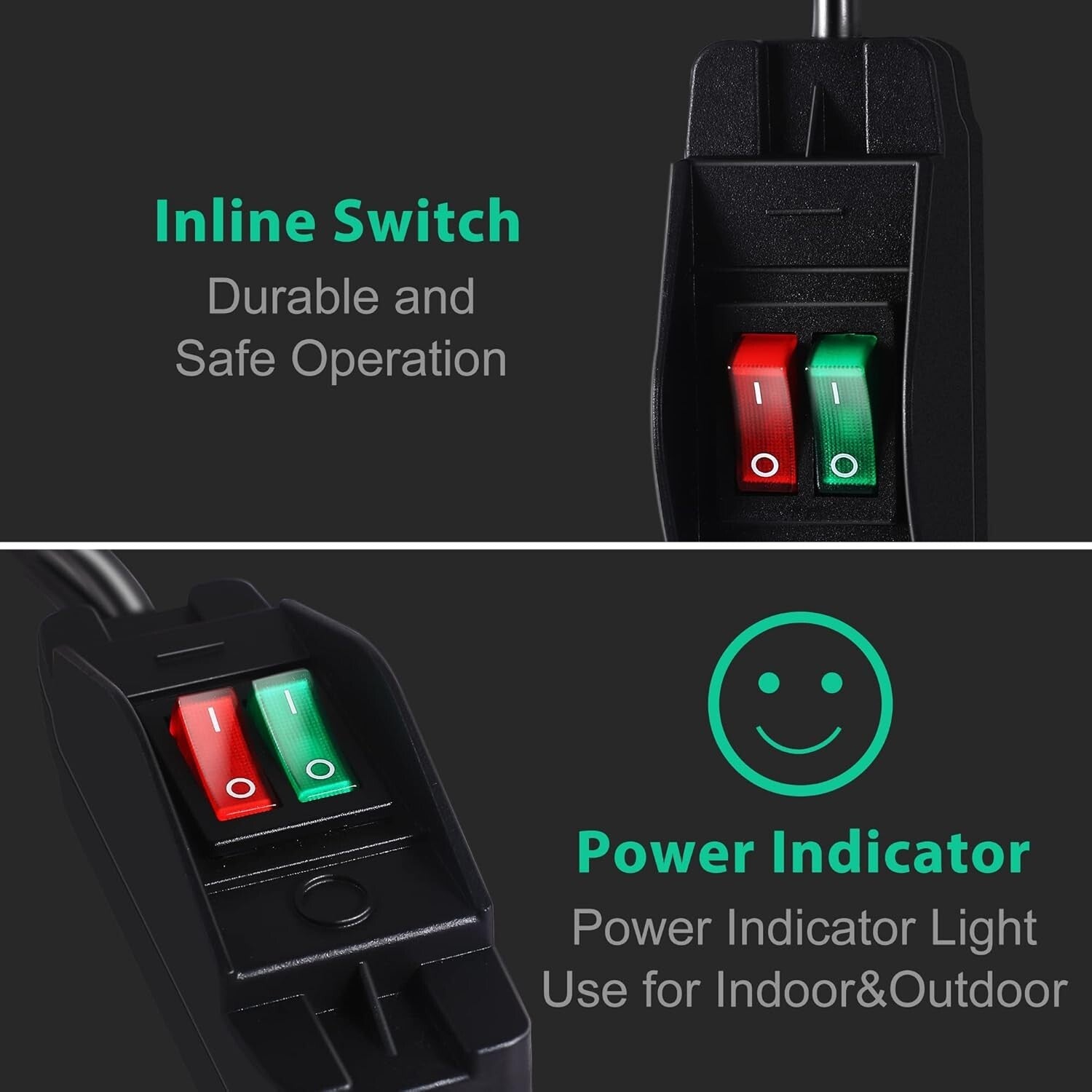 2-Way Outdoor Power Splitter Extension Cord with On/Off Switch - 15 Feet Long