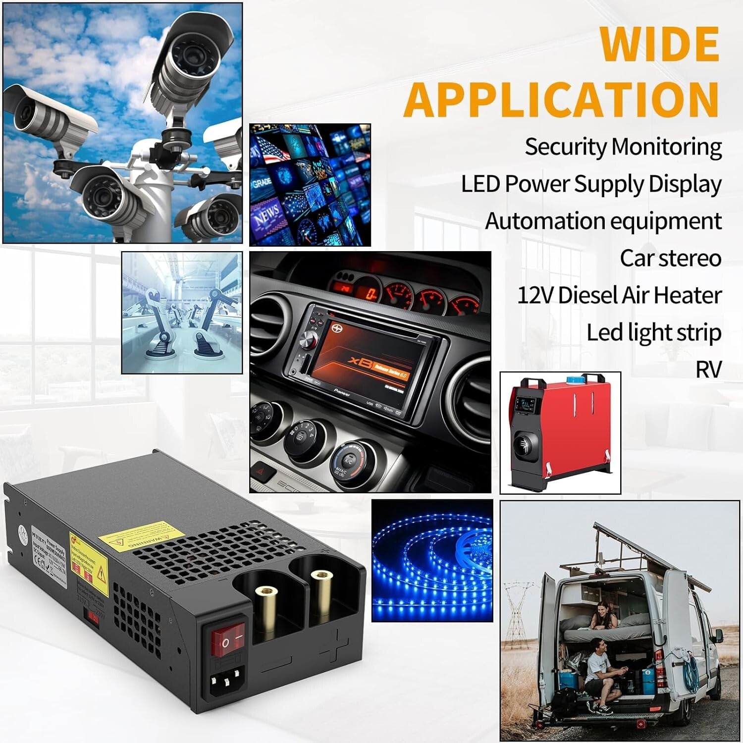 Adjustable Power Supply 12V DC Converter, 83.4A Max for LED Strips & More