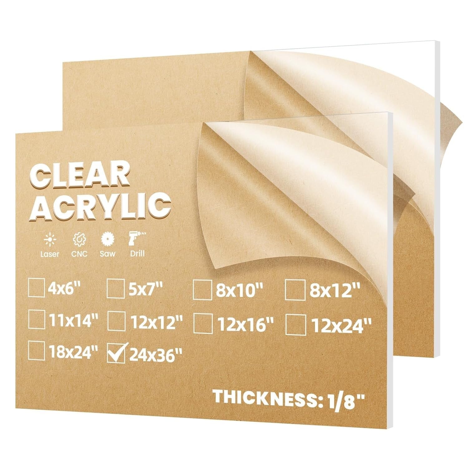 Durable 24x36" Clear Cast Acrylic Sheets - 1/8" Thick Plexiglass - 2 Pack